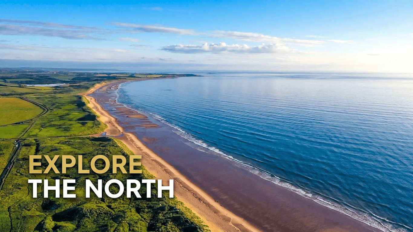 Explore the North video thumbnail showing a coastal aerial view