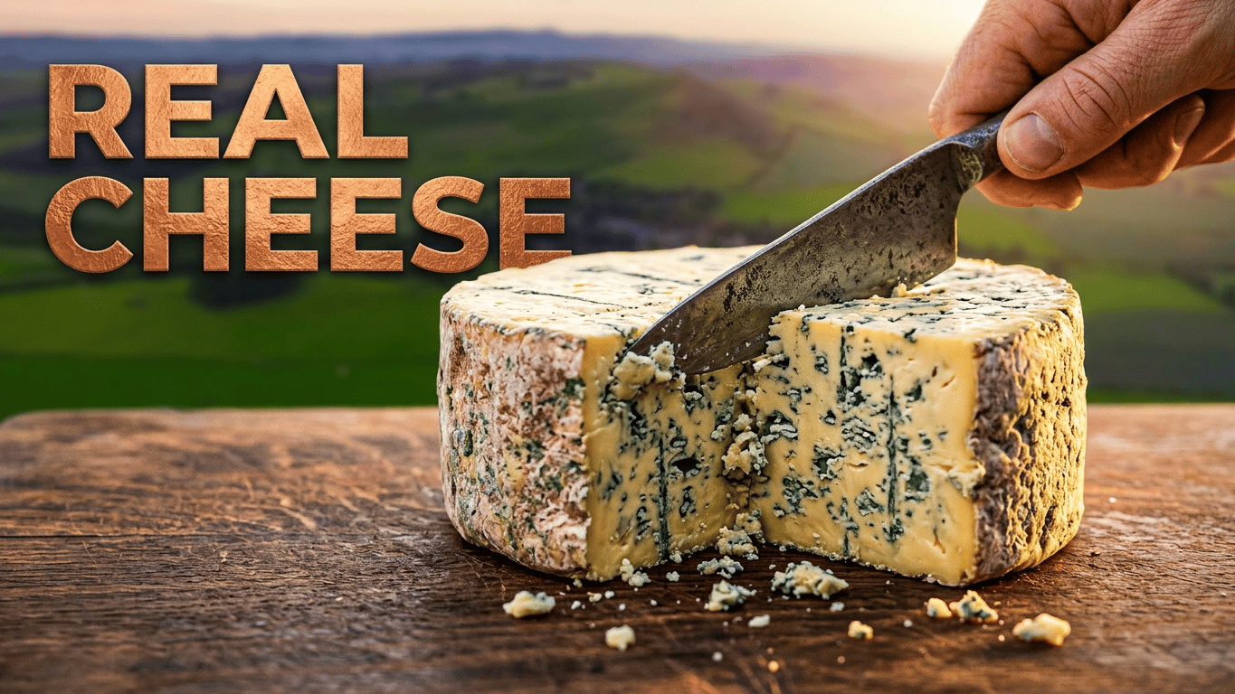 Real Cheese product video thumbnail showing cheese being sliced
