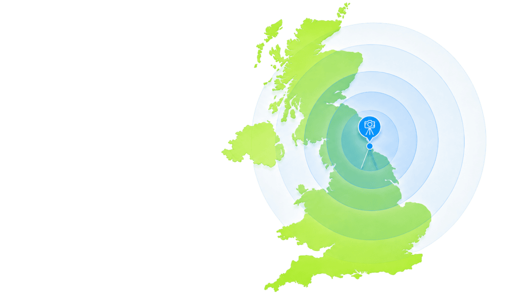 Map of the UK highlighting Visual Punch's area of operation